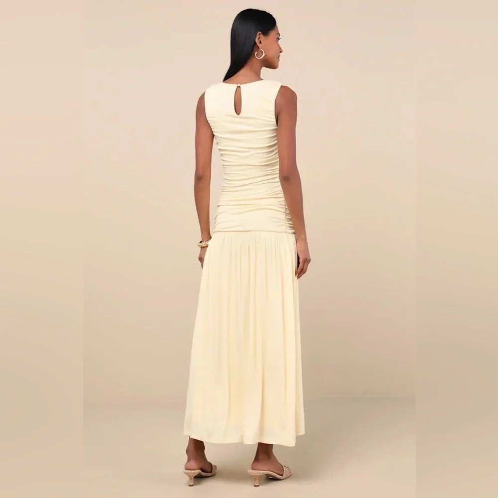 NWT Lulus - Light Yellow Drop Waist Dress SZ XS - Picture 5 of 7